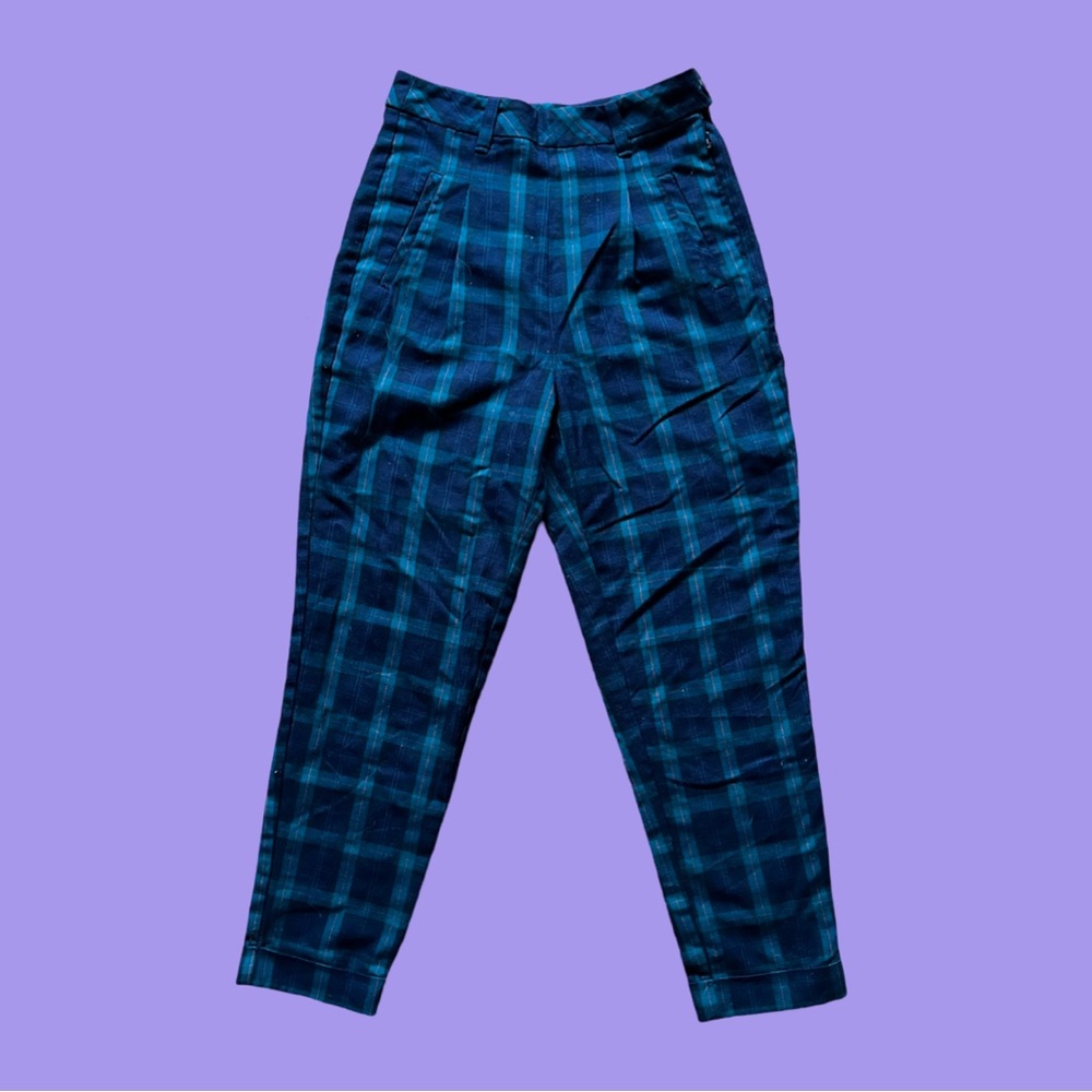 5/25$ Green and Black Tartan Tapered Trousers | Twik
